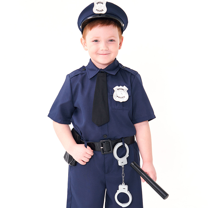 Halloween costume, blue boy police officer costume, children's role-playing costume, festival party outfit