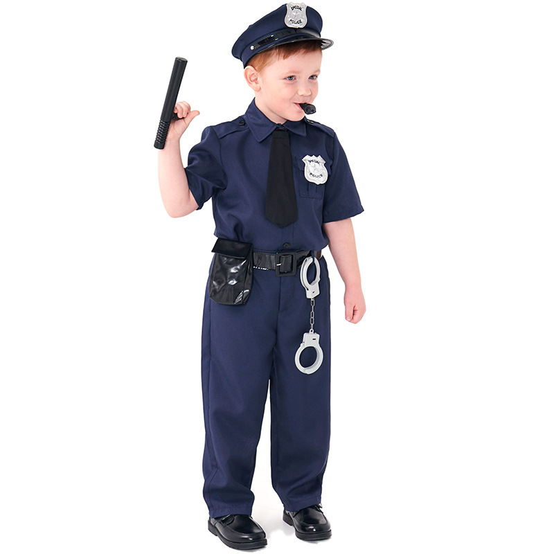 Halloween costume, blue boy police officer costume, children's role-playing costume, festival party outfit