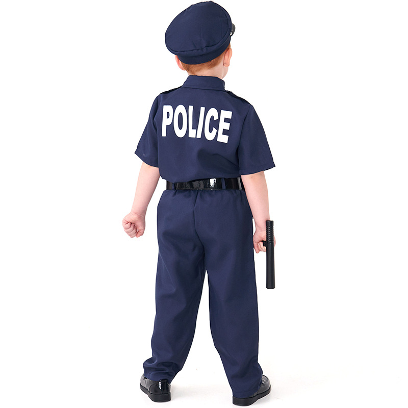 Halloween costume, blue boy police officer costume, children's role-playing costume, festival party outfit