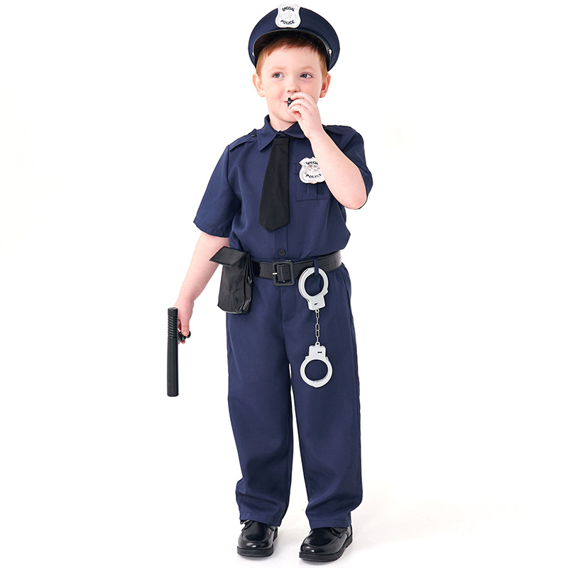 Halloween costume, blue boy police officer costume, children's role-playing costume, festival party outfit