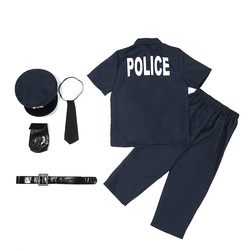 Halloween costume, blue boy police officer costume, children's role-playing costume, festival party outfit