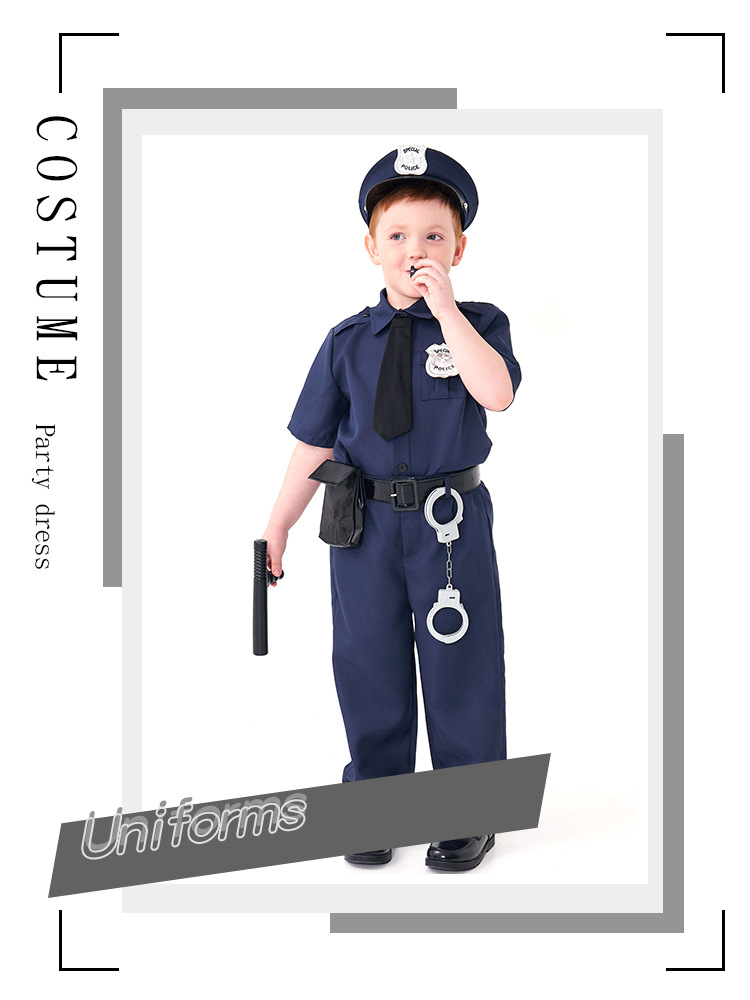 Halloween costume, blue boy police officer costume, children's role-playing costume, festival party outfit