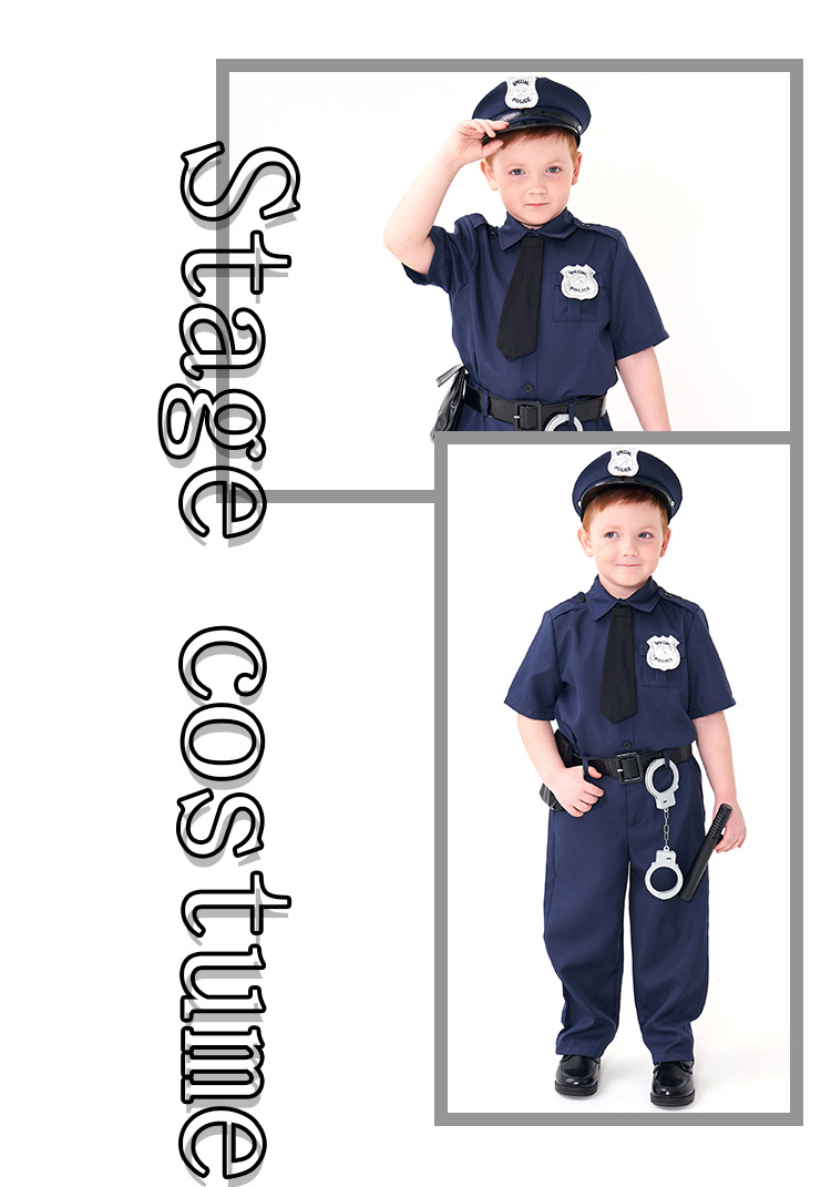 Halloween costume, blue boy police officer costume, children's role-playing costume, festival party outfit