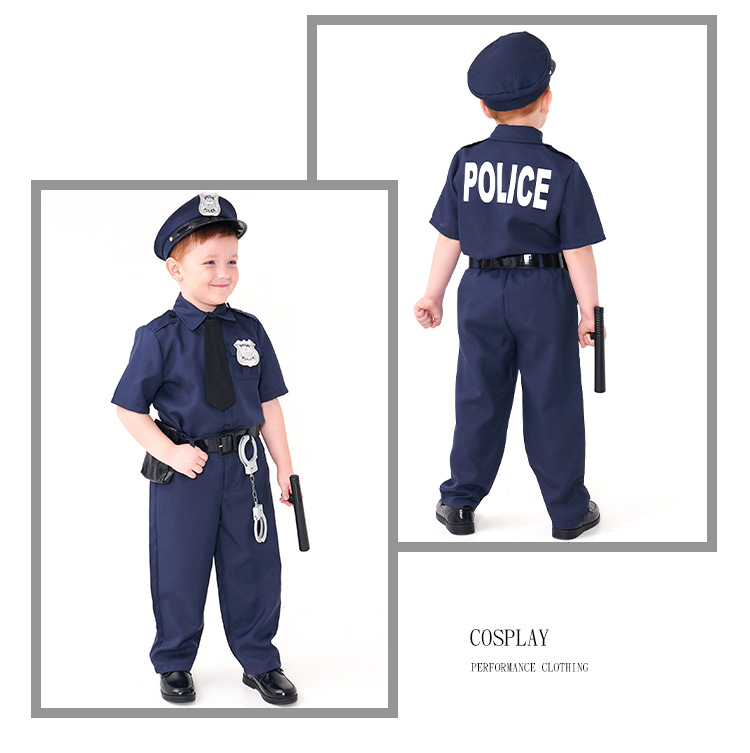 Halloween costume, blue boy police officer costume, children's role-playing costume, festival party outfit