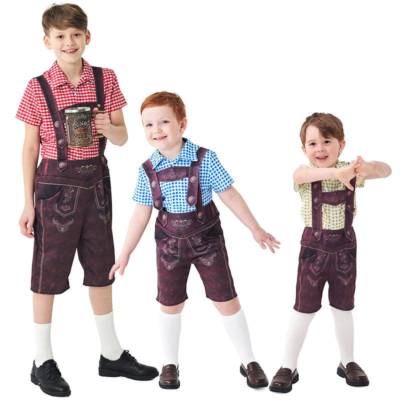 Halloween costume children's clothing children's plaid beer overalls boys' three-color beer costume