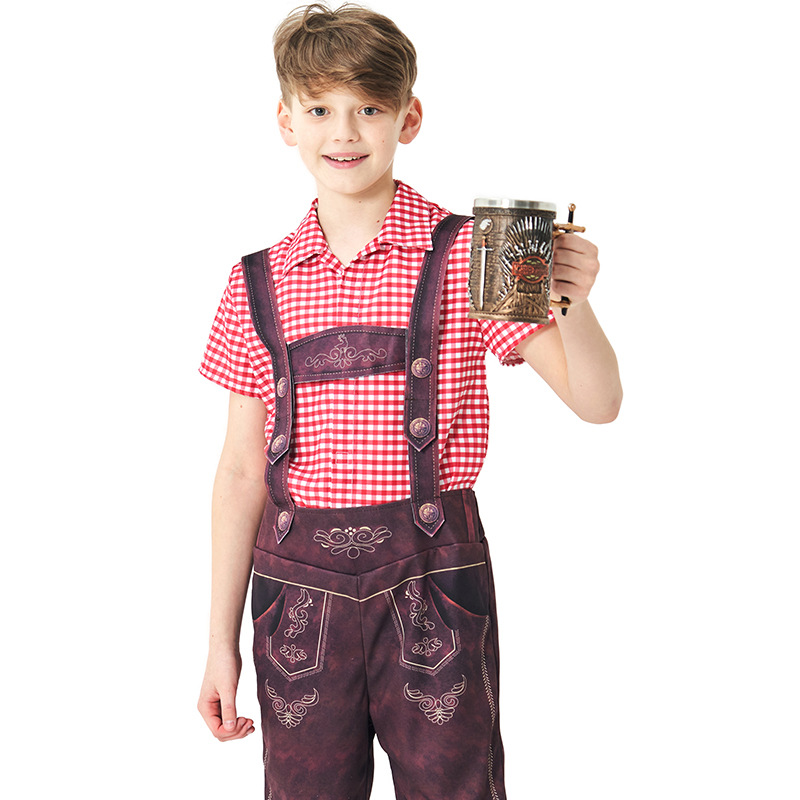 Halloween costume children's clothing children's plaid beer overalls boys' three-color beer costume