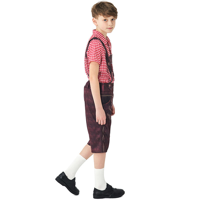 Halloween costume children's clothing children's plaid beer overalls boys' three-color beer costume