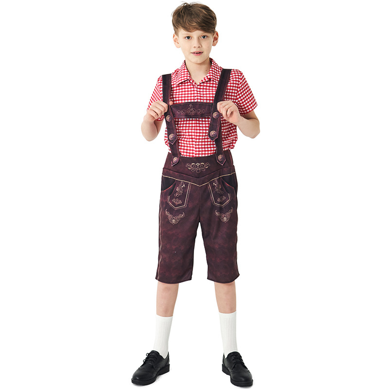 Halloween costume children's clothing children's plaid beer overalls boys' three-color beer costume