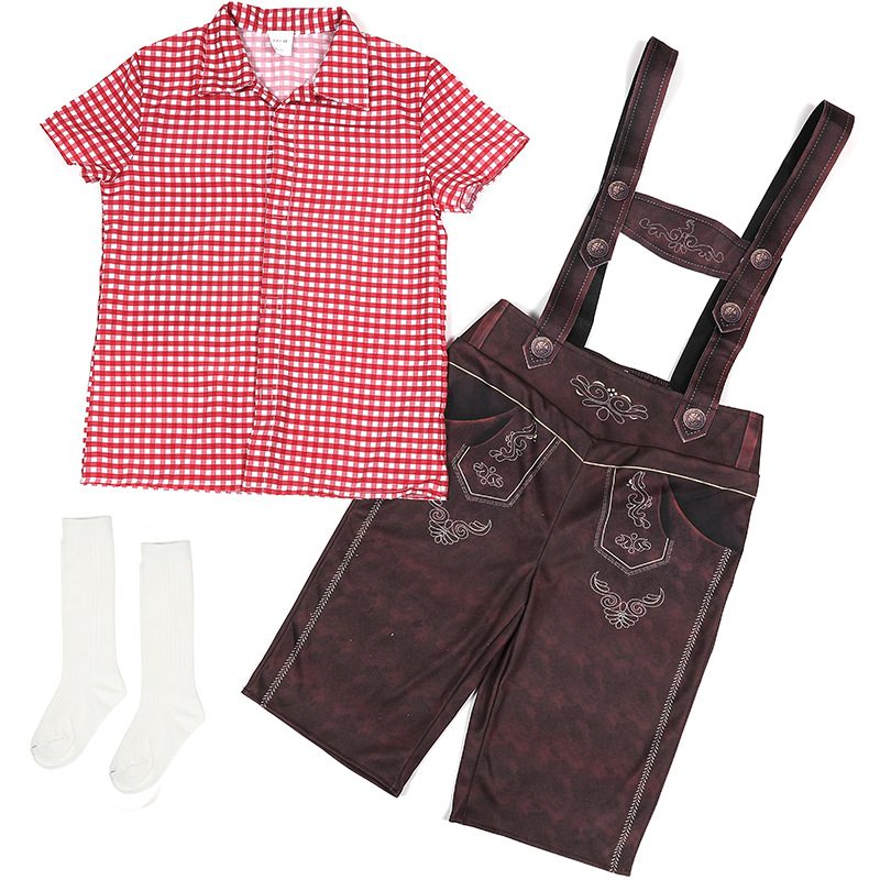 Halloween costume children's clothing children's plaid beer overalls boys' three-color beer costume