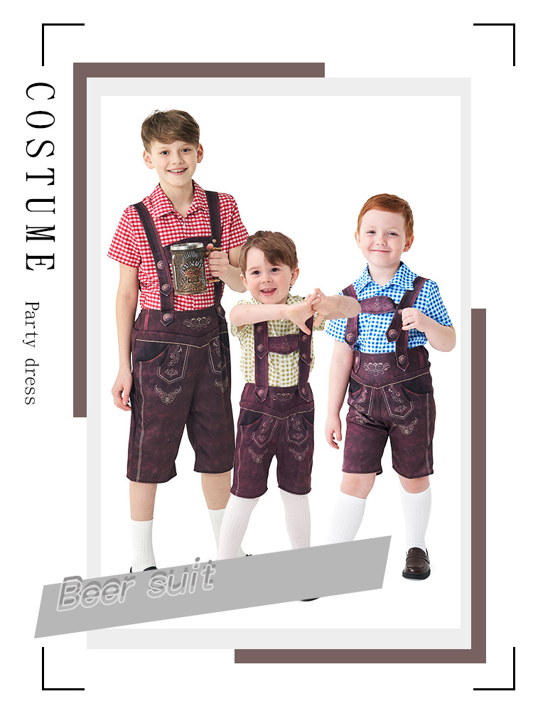 Halloween costume children's clothing children's plaid beer overalls boys' three-color beer costume