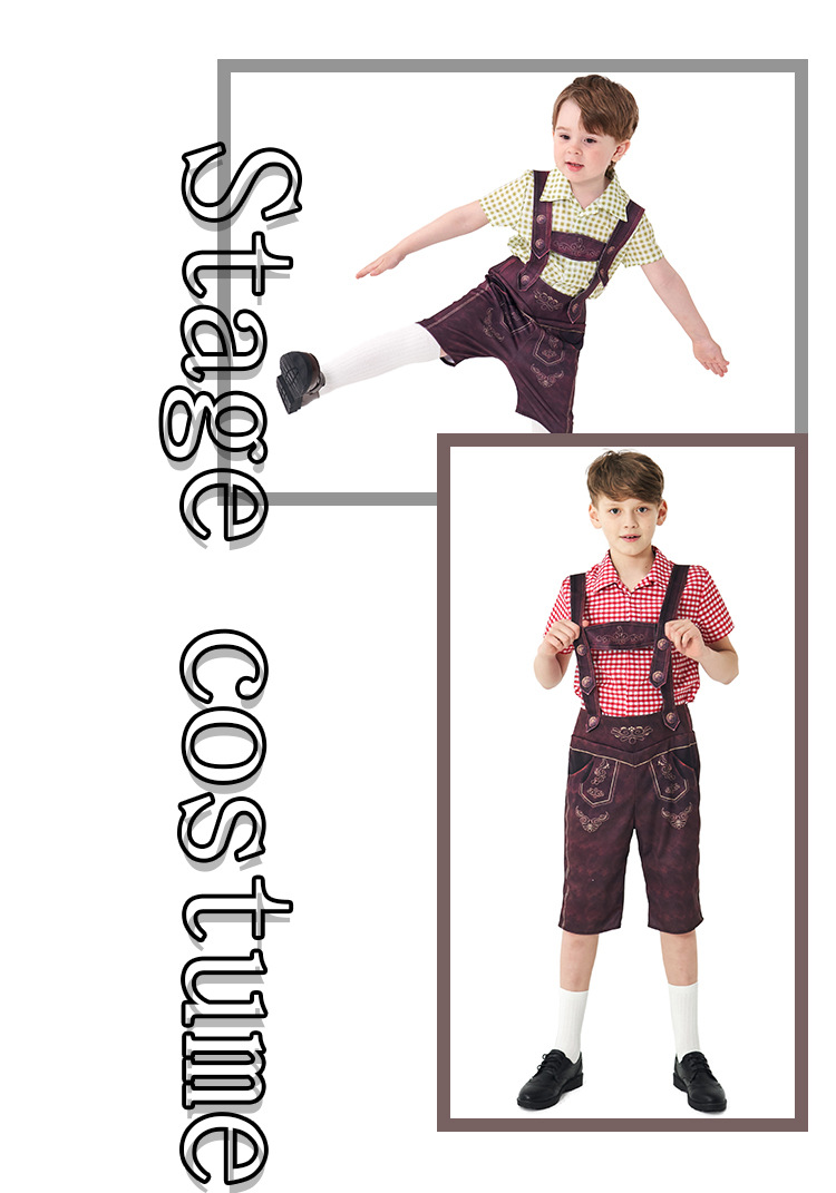 Halloween costume children's clothing children's plaid beer overalls boys' three-color beer costume