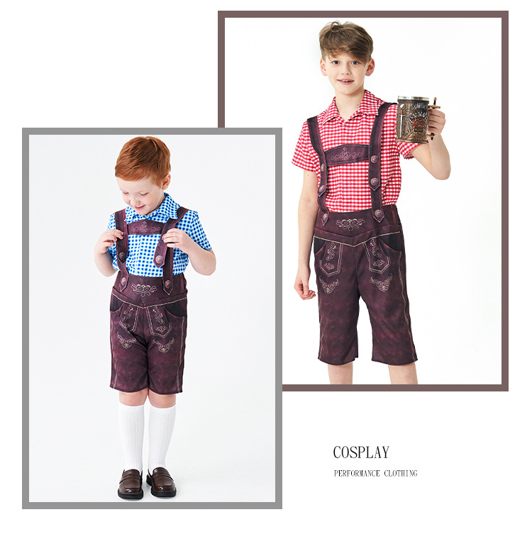 Halloween costume children's clothing children's plaid beer overalls boys' three-color beer costume