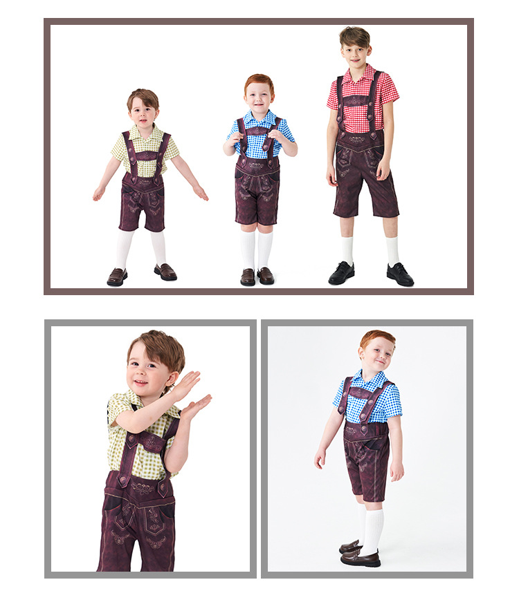 Halloween costume children's clothing children's plaid beer overalls boys' three-color beer costume