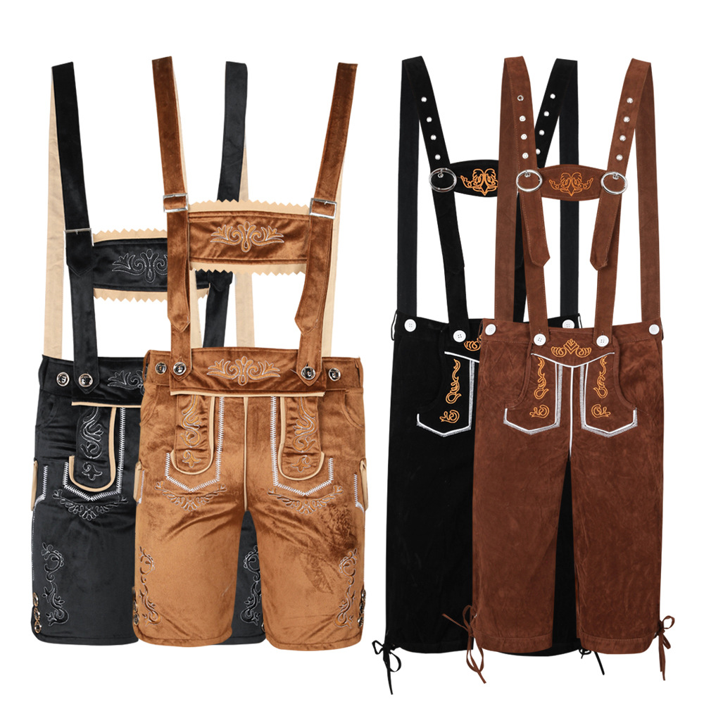 Oktoberfest Costumes for Adults, Men and Women, Brown and Black Overalls, Capri Pants