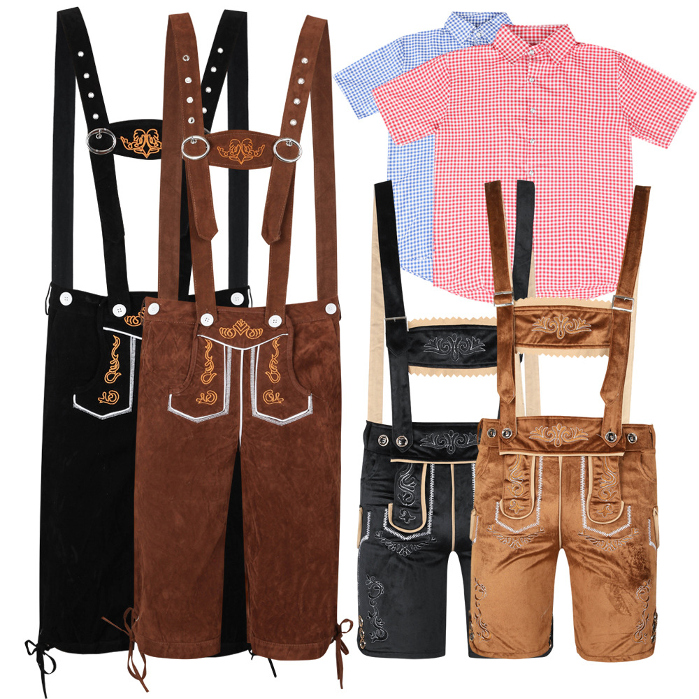 Oktoberfest Costumes for Adults, Men and Women, Brown and Black Overalls, Capri Pants