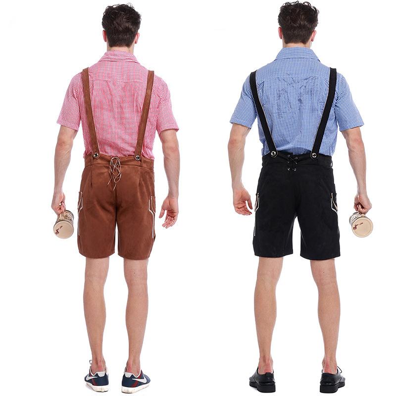 Oktoberfest Costumes for Adults, Men and Women, Brown and Black Overalls, Capri Pants