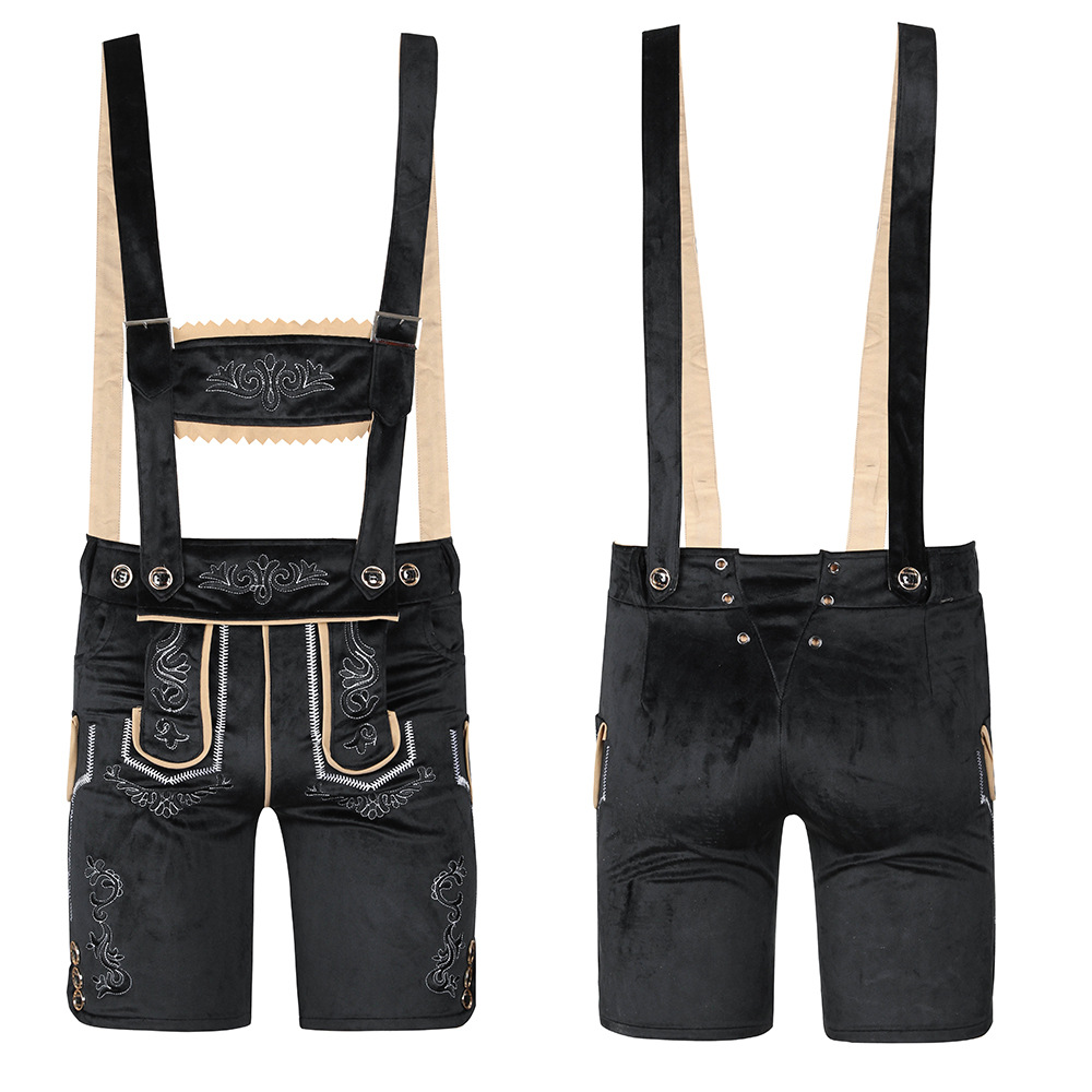 Oktoberfest Costumes for Adults, Men and Women, Brown and Black Overalls, Capri Pants