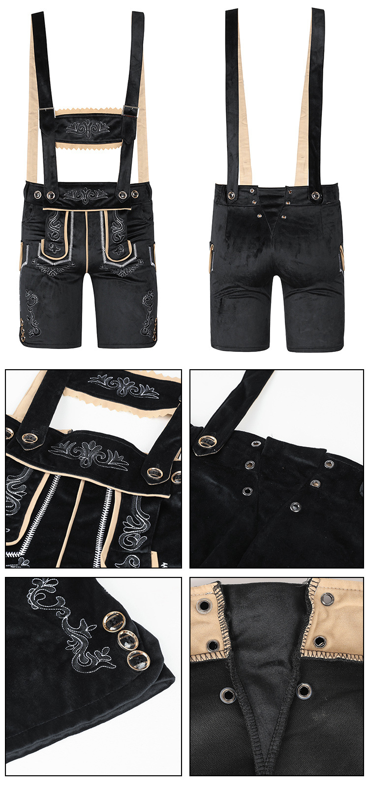 Oktoberfest Costumes for Adults, Men and Women, Brown and Black Overalls, Capri Pants