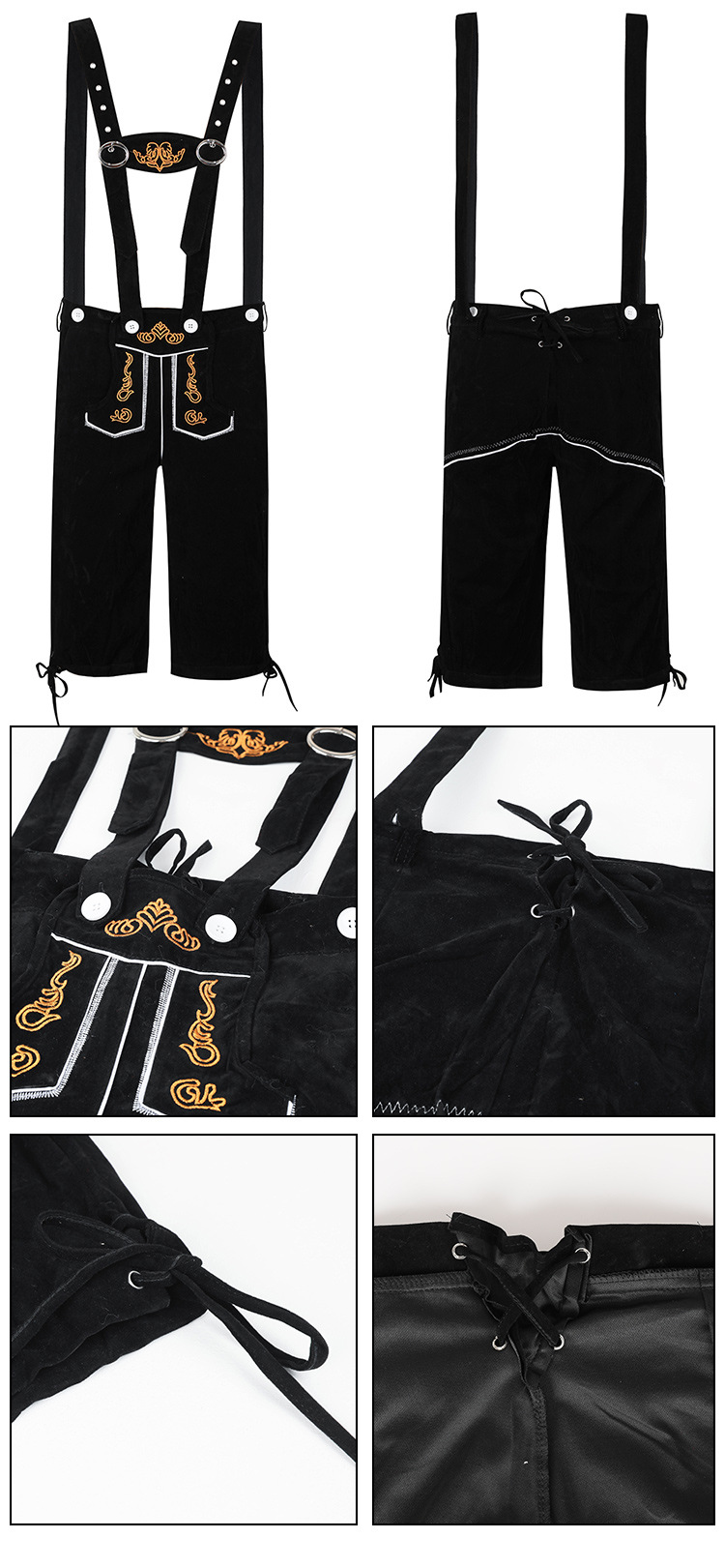 Oktoberfest Costumes for Adults, Men and Women, Brown and Black Overalls, Capri Pants