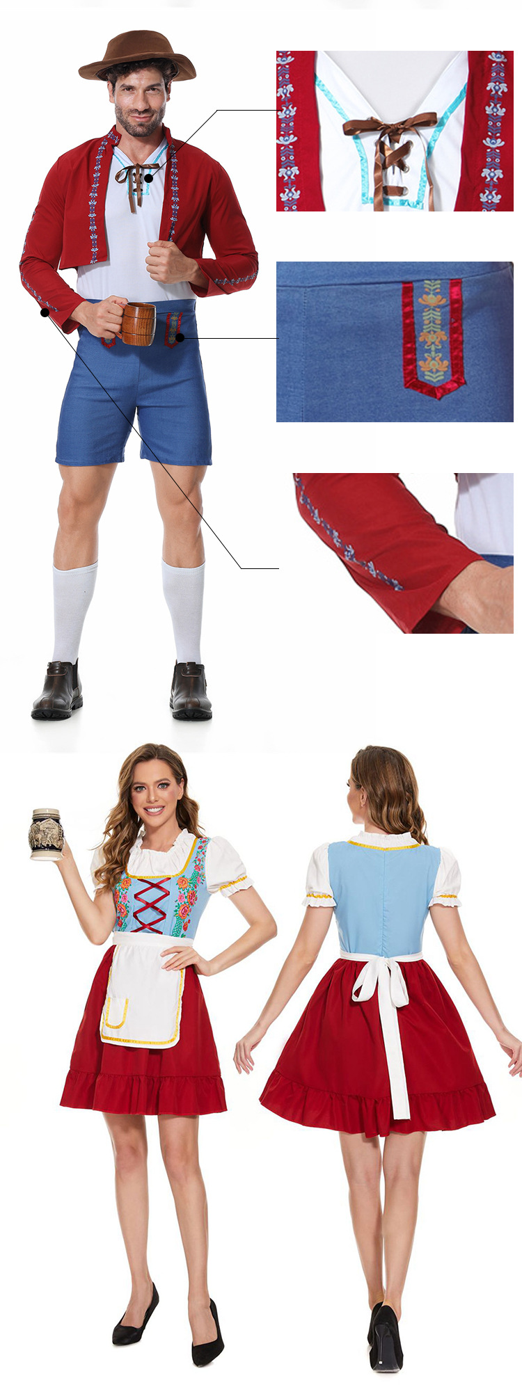 New German Beer Festival Costumes with Printed Spanish Bullfighter Cosplay Costumes