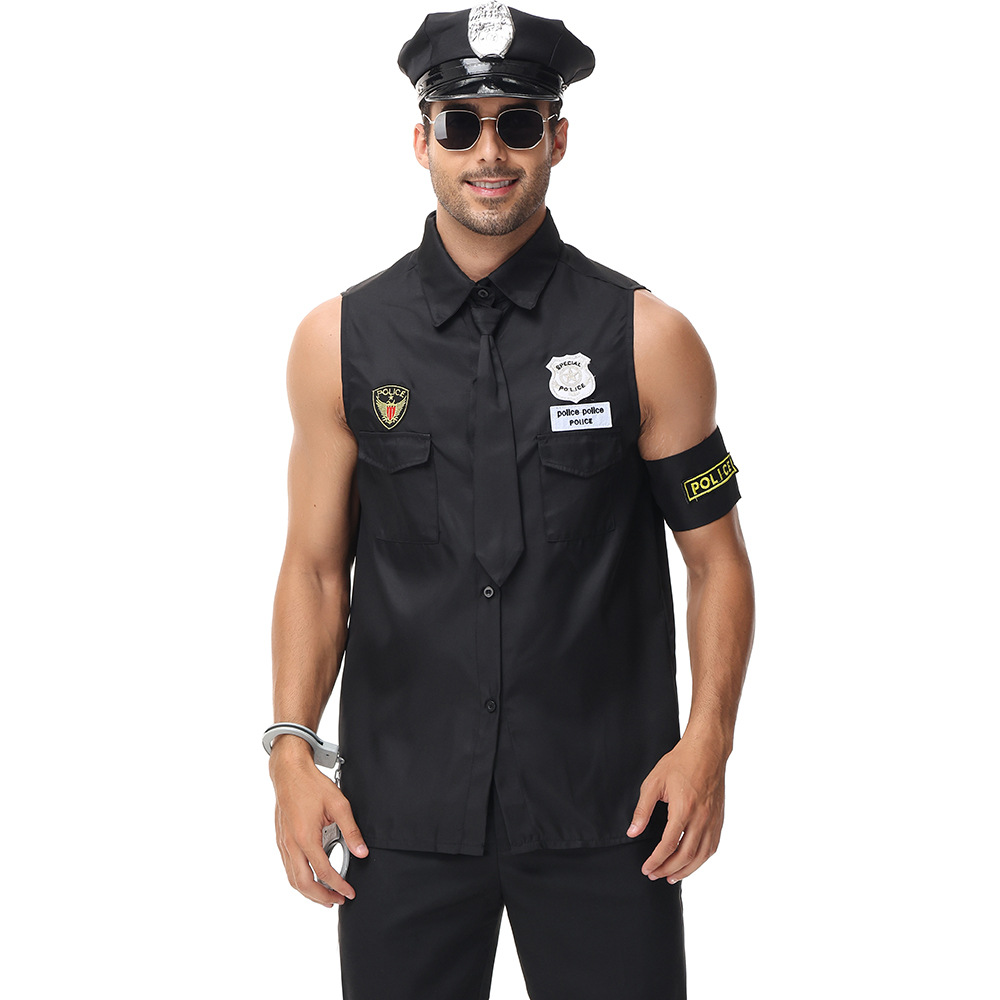 New adult male police officer role-playing cosplay game costume