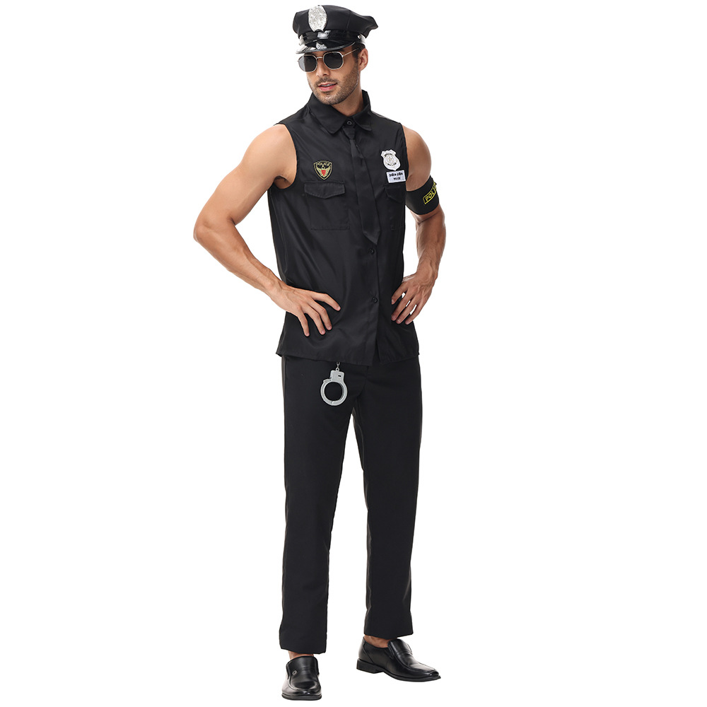 New adult male police officer role-playing cosplay game costume