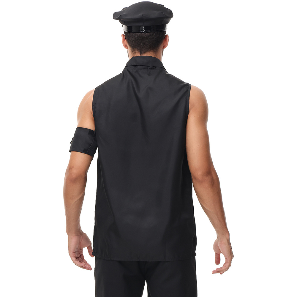 New adult male police officer role-playing cosplay game costume