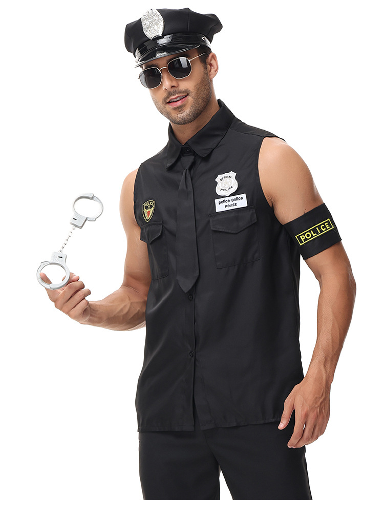 New adult male police officer role-playing cosplay game costume