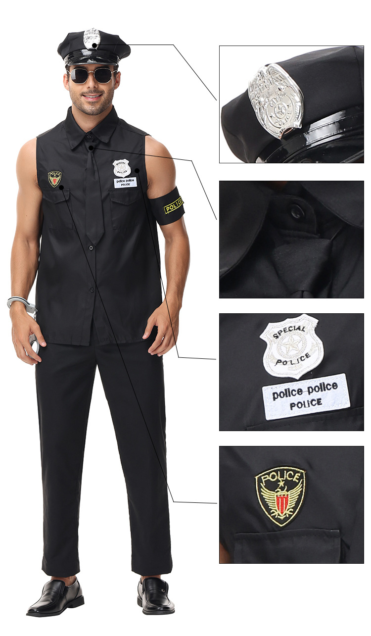 New adult male police officer role-playing cosplay game costume