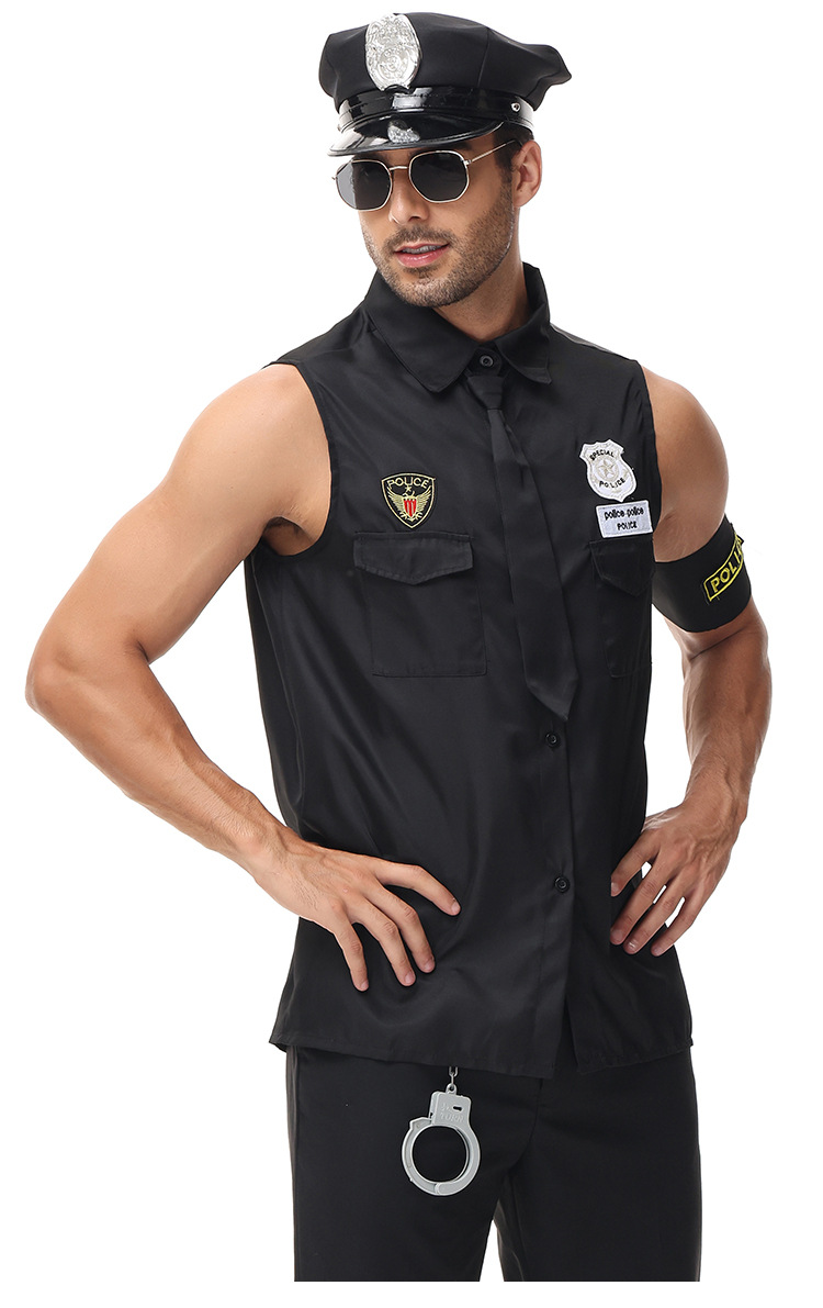 New adult male police officer role-playing cosplay game costume