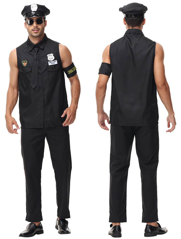 New adult male police officer role-playing cosplay game costume