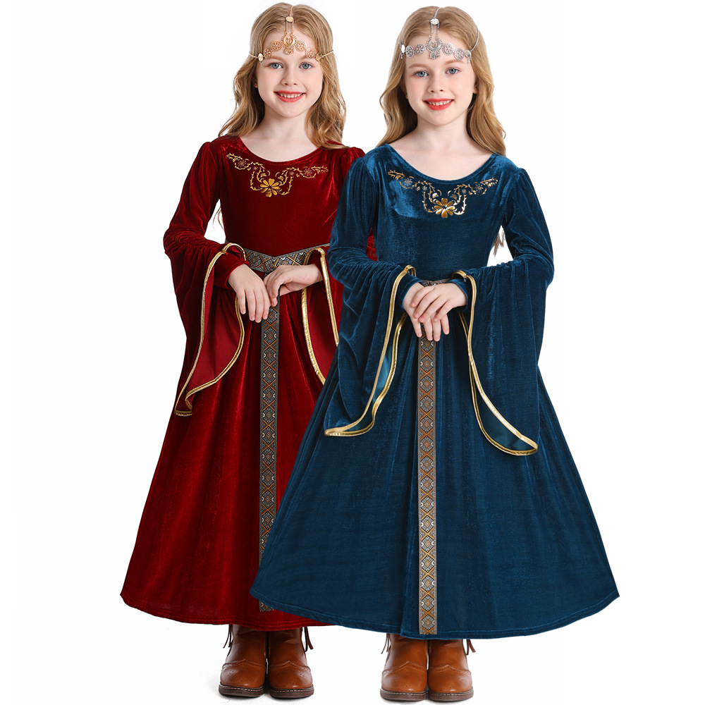 Halloween costume, retro court ball costume, bell sleeves, cosplay children's performance costume, European medieval costume