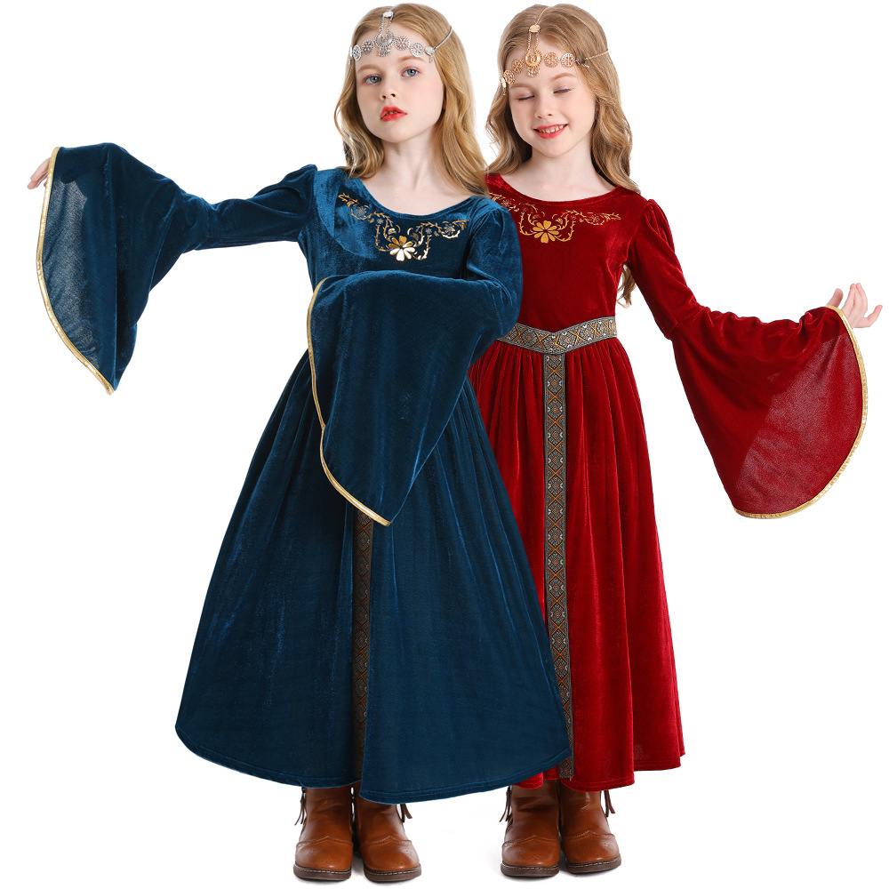 Halloween costume, retro court ball costume, bell sleeves, cosplay children's performance costume, European medieval costume