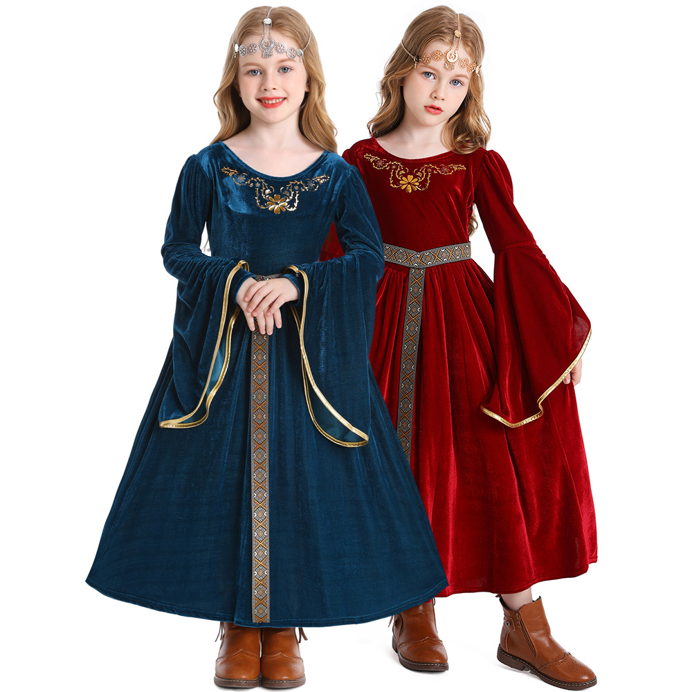 Halloween costume, retro court ball costume, bell sleeves, cosplay children's performance costume, European medieval costume