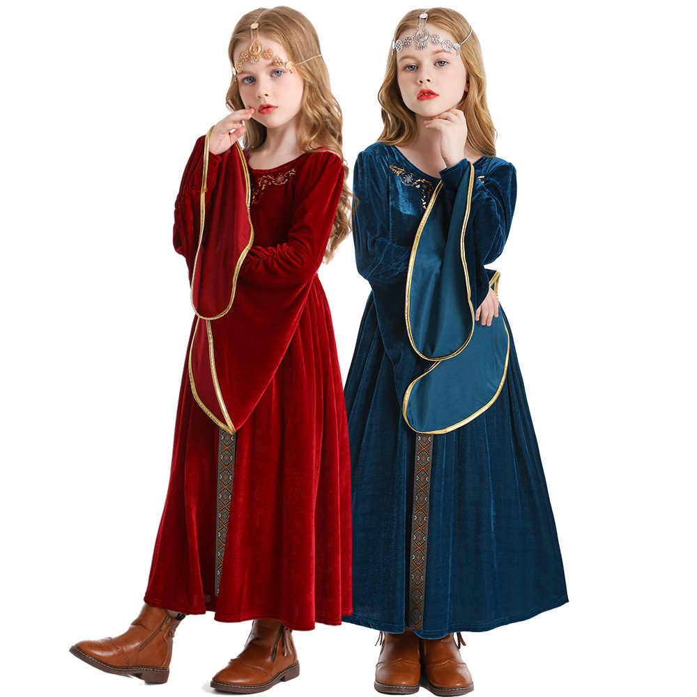 Halloween costume, retro court ball costume, bell sleeves, cosplay children's performance costume, European medieval costume
