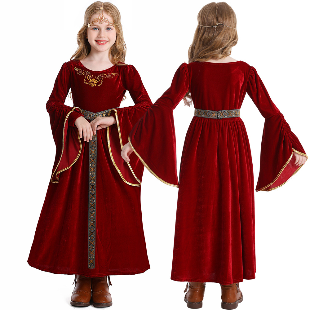 Halloween costume, retro court ball costume, bell sleeves, cosplay children's performance costume, European medieval costume