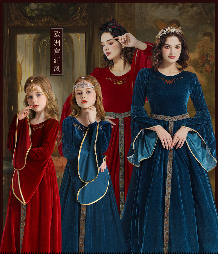 Halloween costume, retro court ball costume, bell sleeves, cosplay children's performance costume, European medieval costume