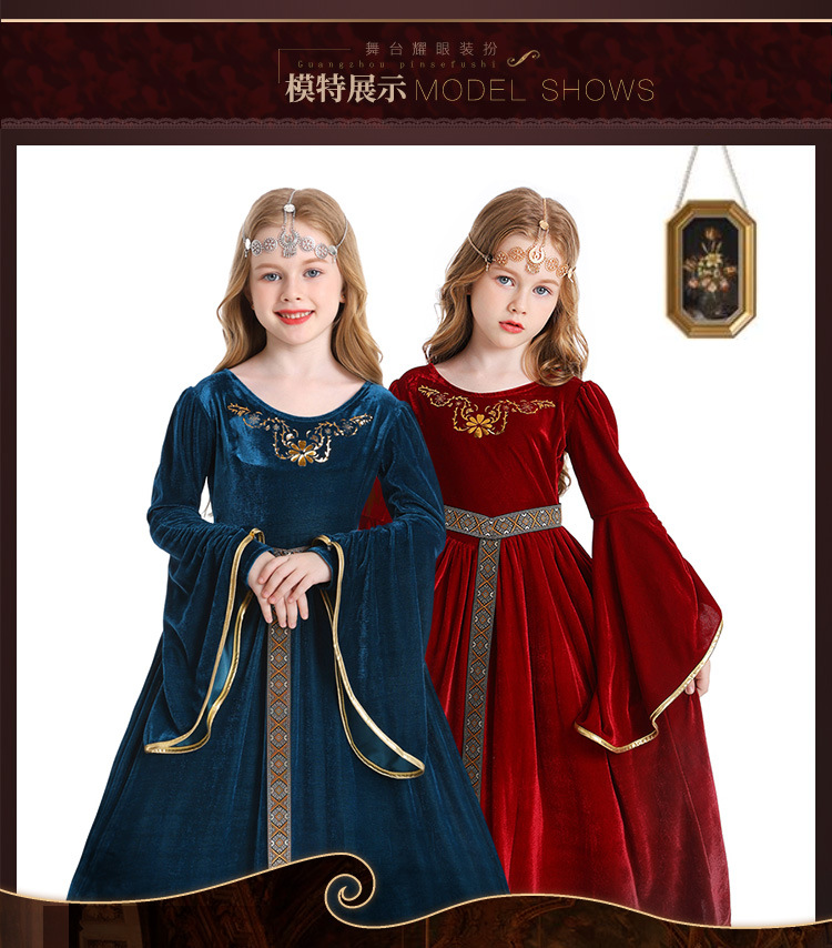 Halloween costume, retro court ball costume, bell sleeves, cosplay children's performance costume, European medieval costume