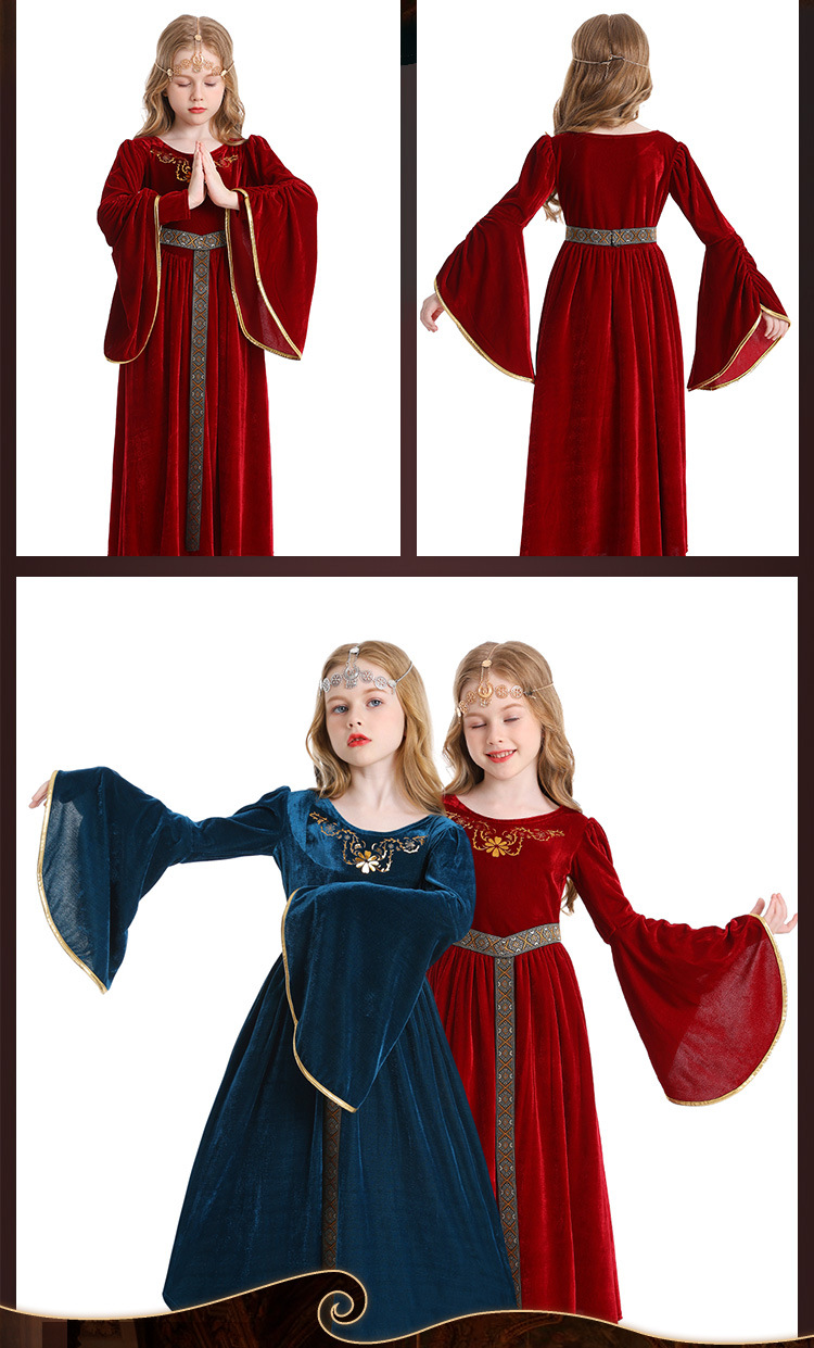 Halloween costume, retro court ball costume, bell sleeves, cosplay children's performance costume, European medieval costume