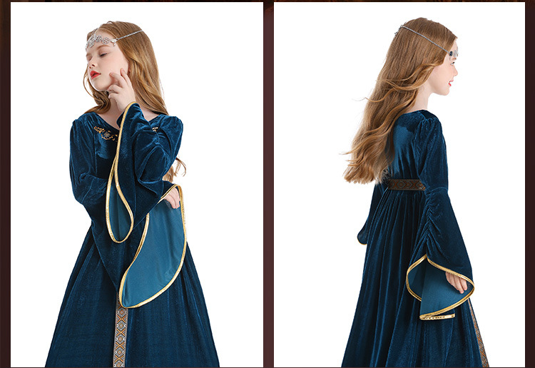 Halloween costume, retro court ball costume, bell sleeves, cosplay children's performance costume, European medieval costume