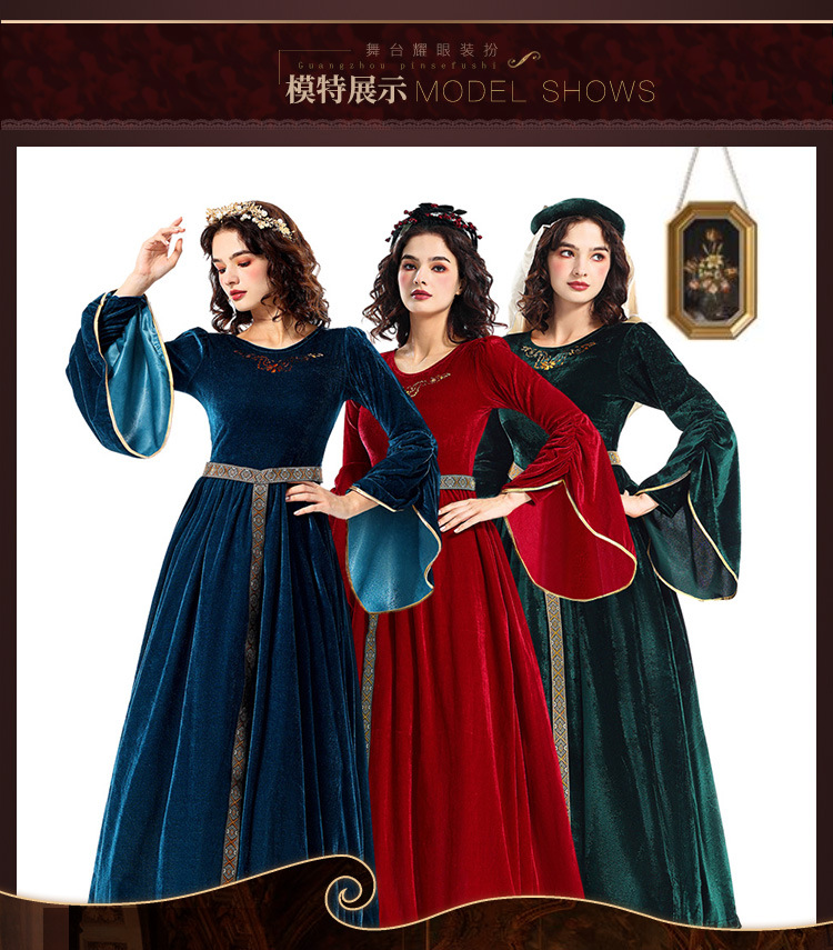 Halloween costume, retro court ball costume, bell sleeves, cosplay children's performance costume, European medieval costume