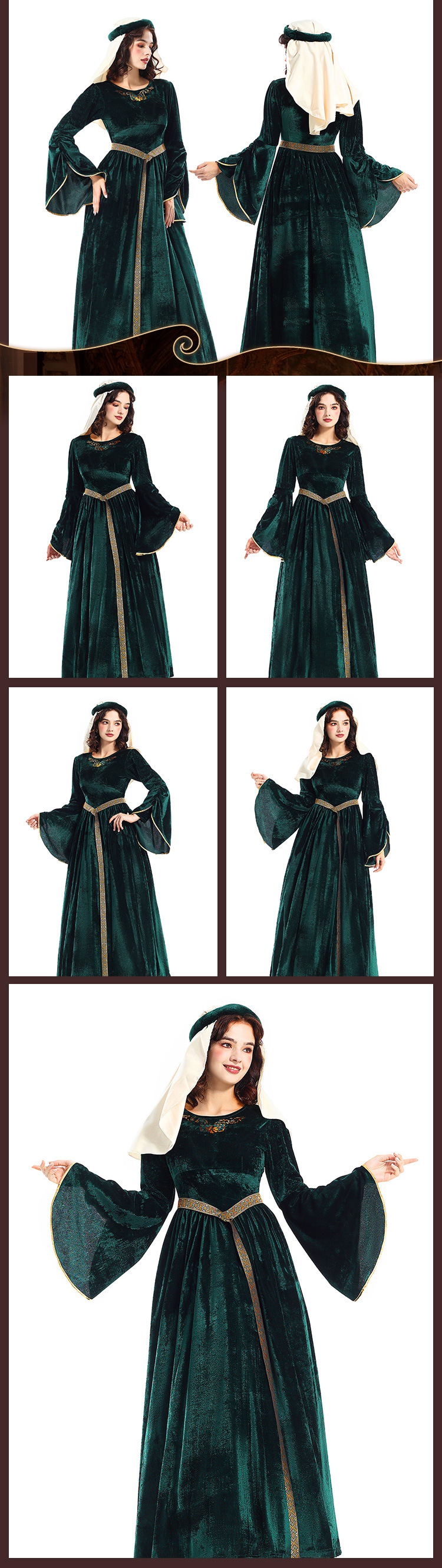 Halloween costume, retro court ball costume, bell sleeves, cosplay children's performance costume, European medieval costume