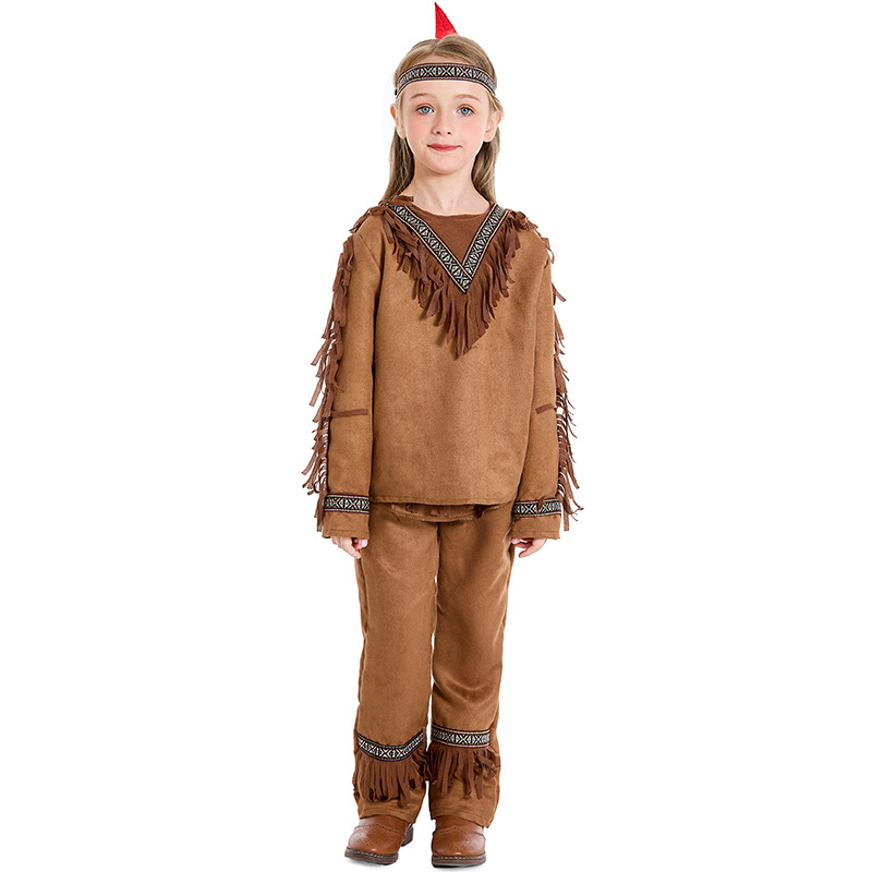 Halloween costumes for boys, stage performances, indigenous children's costumes, and costumes for male Native American chiefs.