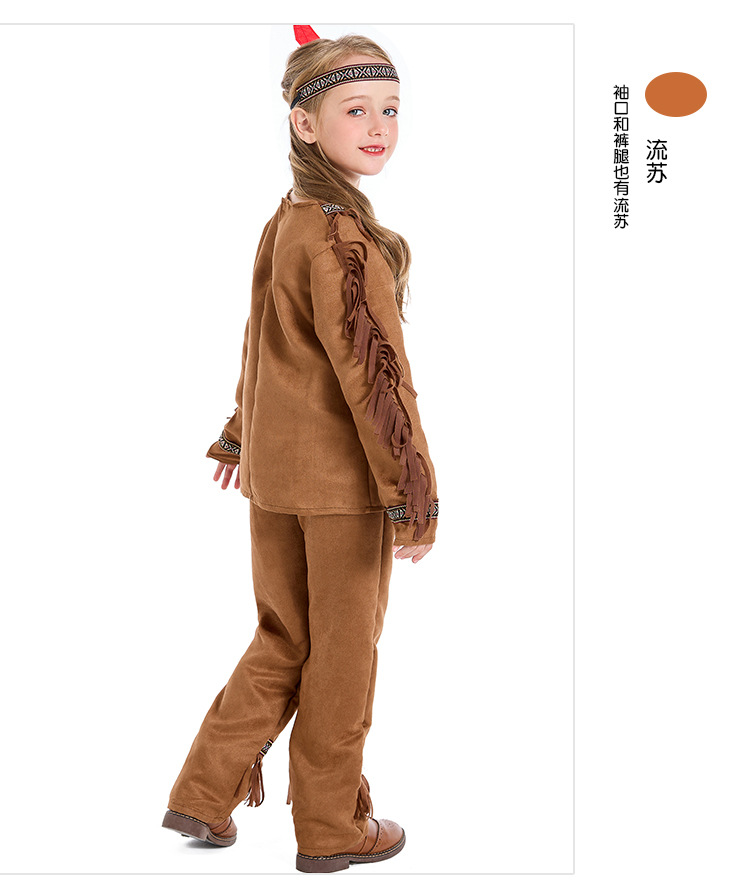 Halloween costumes for boys, stage performances, indigenous children's costumes, and costumes for male Native American chiefs.