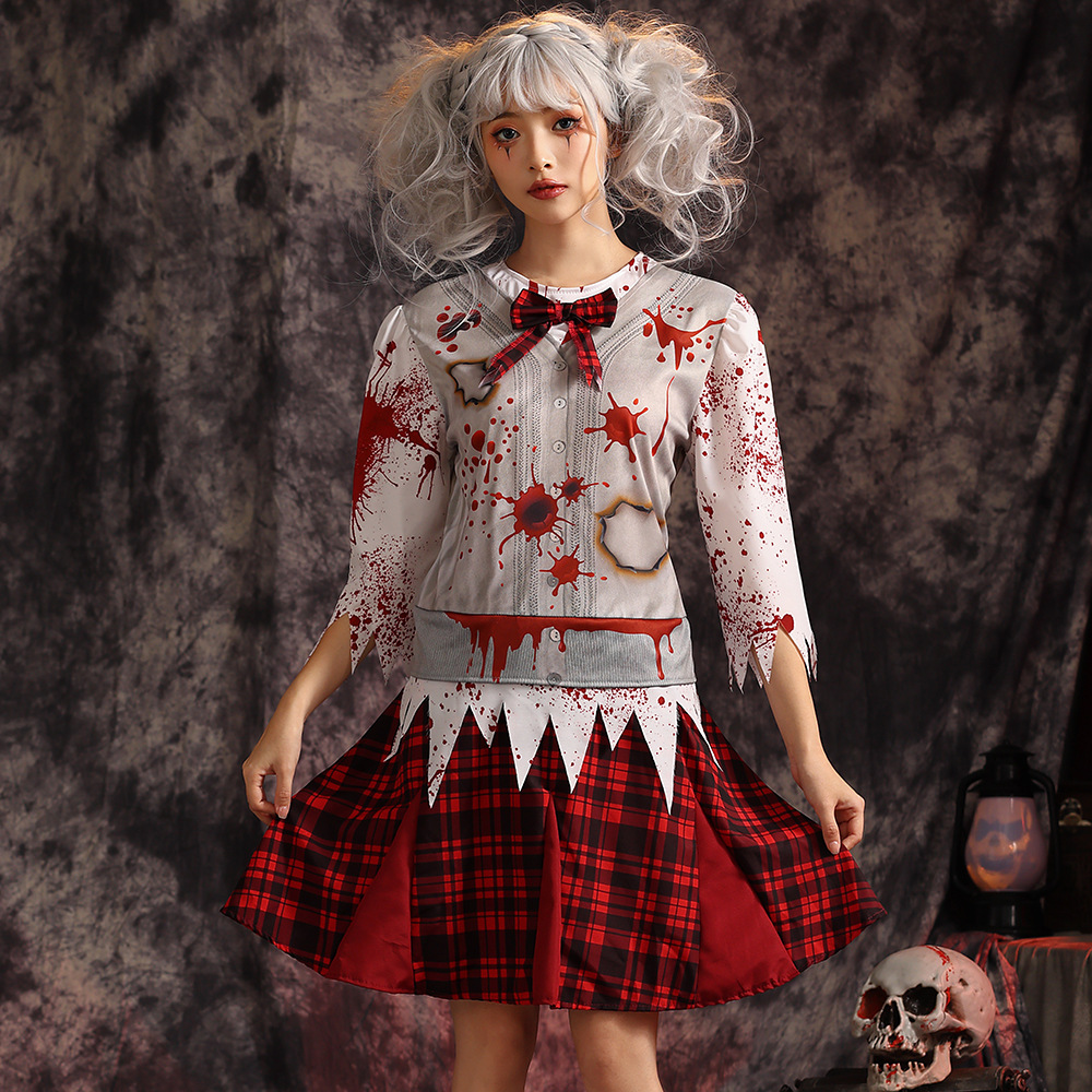 Dark zombie school dress, parent-child bloodstained torn cosplay costume, haunted house stage horror theme performance costume