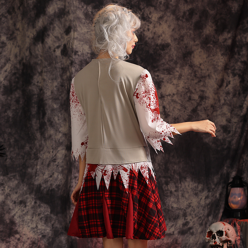 Dark zombie school dress, parent-child bloodstained torn cosplay costume, haunted house stage horror theme performance costume