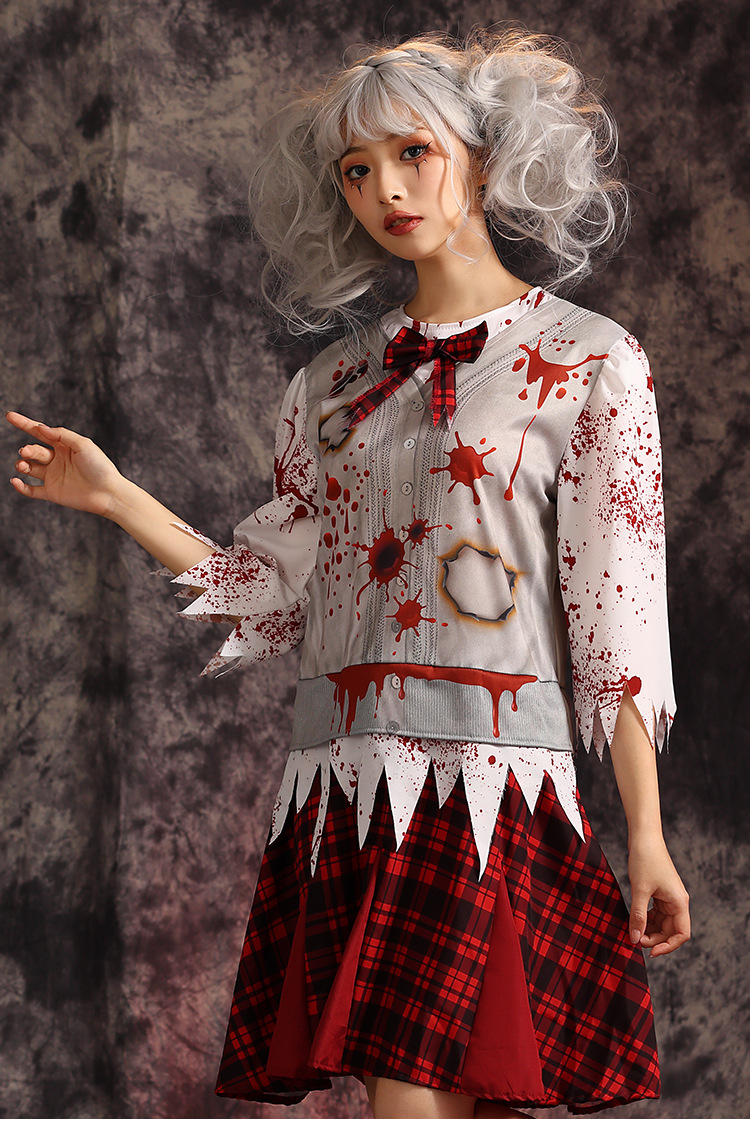 Dark zombie school dress, parent-child bloodstained torn cosplay costume, haunted house stage horror theme performance costume