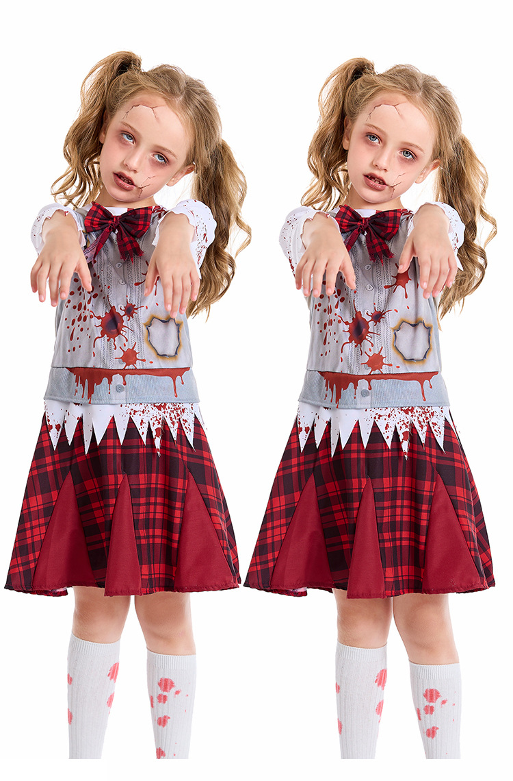 Dark zombie school dress, parent-child bloodstained torn cosplay costume, haunted house stage horror theme performance costume