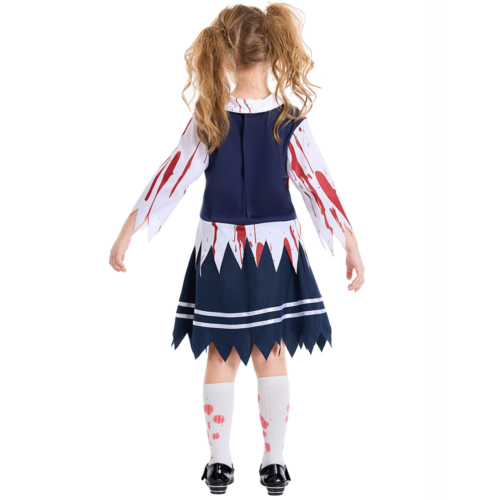 Halloween children's costumes, new Japanese bloodstained school uniform set, cosplay outfit for female students.