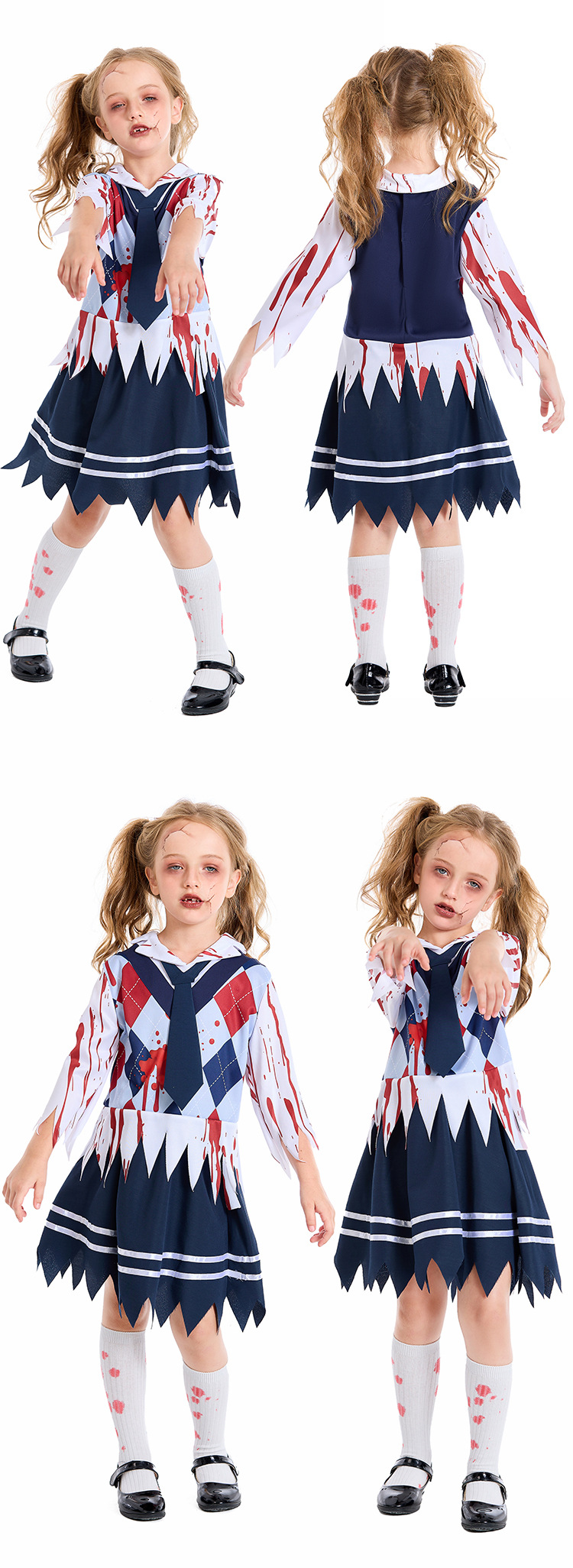 Halloween children's costumes, new Japanese bloodstained school uniform set, cosplay outfit for female students.